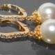 Pearl Bridal Earrings Pearl CZ Gold Leverback Wedding Earrings Swarovski 10mm Ivory Pearl Earrings Bridal Pearl Earrings Bridesmaids Jewelry