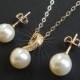 Pearl Gold Bridal Jewelry Set, Wedding Earrings&Necklace Set, Swarovski Ivory Pearl Gold Set, Bridal Jewelry, Wedding Jewelry, Prom Jewelry