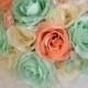 Wedding Bouquet, Bridal Bouquet, Bridesmaid Bouquet, Silk Flower Bouquet, Wedding Flowers, 17 Piece Package, Mint, Peach, Lily of Angeles