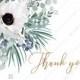 Thank you card wedding invitation set white anemone menthol greenery berry PDF 5.6x4.25 in invitation editor