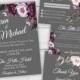 Purple and Gray Wedding Invitation Template Set, Gray Wedding Invitation, Printable Plum Invitation, Editable Lavender Wedding Suit, WBPG
