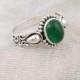 Elegant Oval Emerald Green Onyx Statement Ring in Sterling Silver 