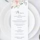 Wedding Menu Template, Blush Floral, Fully Editable Instant Download, TRY BEFORE You BUY