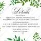 Greenery wedding details card invitation set watercolor herbal design PDF 5x3.5 in personalized invitation