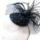 Black fascinator with bow and feathers, TRP-002