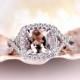 Morganite Ring Pink Morganite Engagement Ring 8x8mm Cushion Cut Natural Gemstone Diamond Wedding Band Diamond Ring Solid 14k Rose Gold