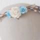 Blue Rose Flower Circlet, rose and pip flower crown, bridal hair accessories, wedding hair accessories, flower crown floral crown, -AURORA-