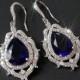 Navy Blue Large Crystal Bridal Earrings, Wedding Sapphire Teardrop Earrings, Bridal Jewelry, Blue Chandelier Earrings, Statement Earrings