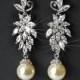Pearl Chandelier Wedding Earrings, Cluster Bridal Earrings, Swarovski Ivory Pearl Earrings, Crystal Leaf Pearl Earrings Pearl Bridal Jewelry