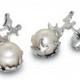 CORAL 14k White Gold Pearl Earrings, White Gold Stud Earrings, Pearl stud earrings, Bridal Pearl Earrings, Italian Fine Jewelry