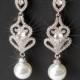 Pearl Chandelier Earrings, Bridal Pearl Earrings, Swarovski White Pearl Silver Earrings, Statement Earrings, Bridal Jewelry, Dangle Earrings