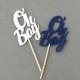 Navy & White Oh Boy Cupcake Toppers, Baby Shower Decorations, Boy Baby Shower Decorations, Navy and White Shower Decorations, OHBOYtopper104