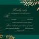 Greenery herbal gold foliage emerald green wedding invitation set rsvp card template PDF 5x3.5 in editor