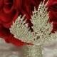 Red Silk Roses Full Rhinestone Handle Brooch Bouquet