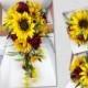 Artificial Sunflower Bridal Bouquet, Red Sunflower Bridal Flowers, Red Sunflower Wedding Flowers