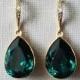 Emerald Gold Crystal Earrings, Swarovski Emerald Teardrop Earrings, Wedding Jewelry, Bridal Jewelry, Green Dangle Earrings Bridal Party Gift