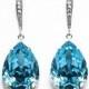 Aquamarine Blue Swarovski Earrings, Aquamarine Silver Crystal Earrings, Aqua Blue Silver Daringly Earrings, Bridal Jewelry, Wedding Earrings