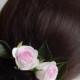 Pink wedding flower hair pins Real touch rose hairpins Floral bridal hairpiece Green leaves hair piece Bridesmaid greenery headpiece gift