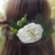 White and green floral hair comb with wild rose Greenery headpiece Bridal flower head piece
