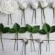 White flower hair pins Floral bridal hair piece Wedding hairpiece Baby breath Green leaves hairpins Bridesmaid headpiece