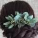 Eucalyptus hair comb Greenery wedding hair piece Green leaves floral headpiece Olive leaves Bridal flower hairpiece