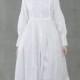 white linen dress, maxi linen dress, puff sleeve pleated dress, longsleeved dress, wedding dress, French dress 