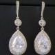 Bridal Cubic Zirconia Earrings, Teardrop Crystal Wedding Earrings, Chandelier Dangle Earrings, Sparkly Crystal Halo Earrings Prom Jewelry