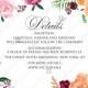 Watercolor pink marsala peony wedding details card invitation set PDF 5x3.5 in invitation editor