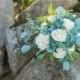 Wood Flower Eucalyptus and Ivory Wedding Bouquet / Rustic Wild Bridal Bridesmaid Bouquet / Sola Flowers / White