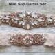 Sale -Wedding Garter and Toss Garter-Crystal Rhinestones with Rose Gold Details - BLUSH LACE Wedding Garter Set - Style G90770