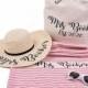 Personalized Beach Bag with Custom Wide Brim Sun Hat and Turkish Towel – Great for Bride/Bachelorette Party Gift – Wedding/Honeymoon