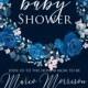 Navy blue pink roses royal indigo sapphire floral background wedding Invitation set baby shower PDF 5x7 in edit online