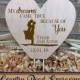 Wooden Heart Wedding Cake Topper - My Dreams Came True Because Of You - Bride and Groom Silhouette - Personalized with First Names and Date