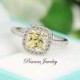 Light Yellow Cushion Halo Engagement Ring, Pale Yellow CZ Ring, Promise Ring, Sterling Silver Cushion ring