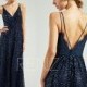 Prom Dress Navy Sequin Bridesmaid Dress V Neck Party Dress Sexy Open Back Lace Wedding Dress long Spaghetti Strap A-line Evening Dress-HQ839
