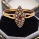 Antique 18ct Yellow Gold Ruby and Seed Pearl Marquise Ring, Size N 1/2 or 7.25, Engagement Ring, Antique, Seed Pearl Ruby, Ruby and Seed Pea