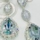 Statement Swarovski Dusty Blue Wedding Jewelry Set,CZ Bridal Earrings,Bracelet,Exquisite All Rhinestones Necklace,Post or Clip On Earrings