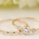 Moon and star 0.30ct diamond engagement ring and wedding band ring set, 14k solid gold, 4mm diamond engagement ring, conflict free, set ring