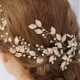 Bridal gold wired leaf pearl hair vine,Wedding bride hair accessories,Bridal pearl hair vine,Bridal leaf pearls headpiece,Wedding hairpiece