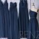 Navy Blue Mismatched Bridesmaid Dress Wedding Dress One Shoulder A Line Maxi Dress Strapless Chiffon Evening Dress(T178/L285/J048/H458)