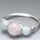 Rose Quartz & Aquamarine Sterling Silver Wire Wrapped Gemstone Bead Ring - Made to Order, Ships Fast!