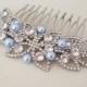 Blue Wedding Hair Comb, Light Blue Pearl Crystal Comb, Bridal Hairpiece, Pastel Blue Silver Headpiece, Vintage Style Hair Piece, Prom Comb