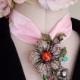 VICTORIAN ROMANCE CHOKER Brooch Necklace Pendant Daus Inspired, Glass Rhinestones, Elegant, Drop Dead Gorgeous!
