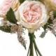 Bride Bridesmaid Bouquet Pink and Cream Rose with greenery made to order faux silk flowers FREE SHIPPING