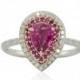 Pear Shaped Rubellite Tourmaline, Pink Sapphire and Diamond Statement Ring, Double Halo Pear Ring - Harper Collection - LS951