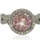 Pink Sapphire Engagement Ring - Peachy Pink Sapphire Ring with Pink Sapphire & Diamond Double Halo - Empress Collection - LS1340