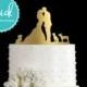 Custom Couple Kissing with Your Choice of Multiple Dogs or Cats Wedding Cake Topper Hand Painted in Metallic Paint
