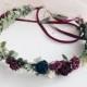 Flower crown wedding, Burgundy and navy blue ivory crown, Navy and maroon floral headband, navy blue and burgundy flower crown
