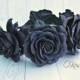 Big Black Rose Flower Crown Floral Halloween Headband  Hippie Hairpiece, gothic floral crown