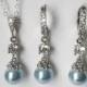 Blue Pearl Bridal Jewelry Set, Wedding Blue Silver Set, Swarovski Light Blue Earrings&Necklace Set, Wedding Blue Jewelry, Bridal Party Gift